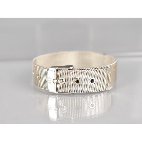 459 - A White Metal Bracelet in the Form of a Mesh Belt, Engraved 925 to Buckle, 21cms Long