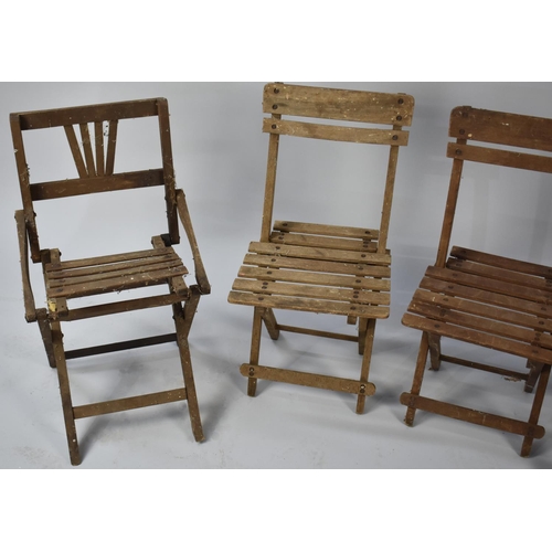 489 - Four Vintage Wooden Children's Folding Chairs