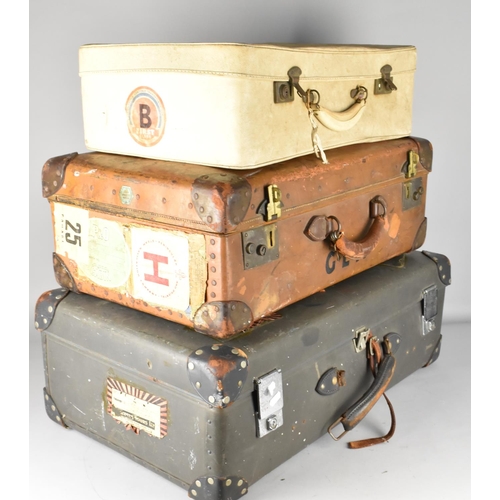 490 - Three Vintage Travelling Cases, all with Luggage Labels, Largest 70cm wide