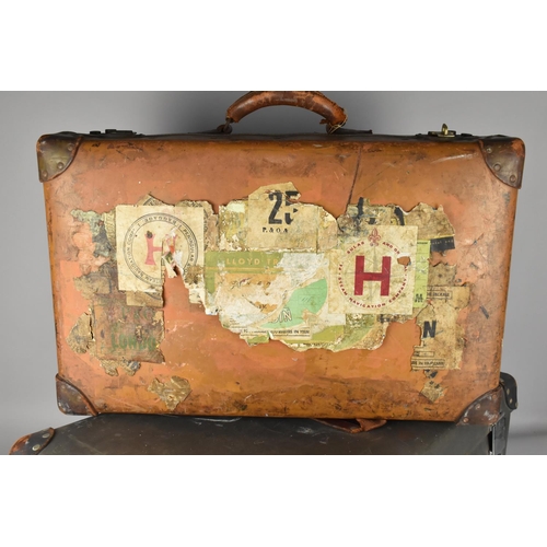 490 - Three Vintage Travelling Cases, all with Luggage Labels, Largest 70cm wide