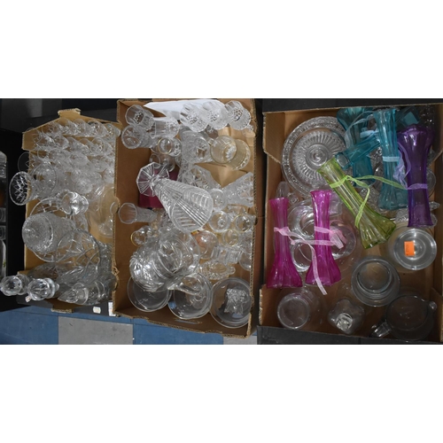 511 - Three Boxes of Various Glassware to Comprise Drinking Glasses, Decanters, Vases etc (Various Conditi... 