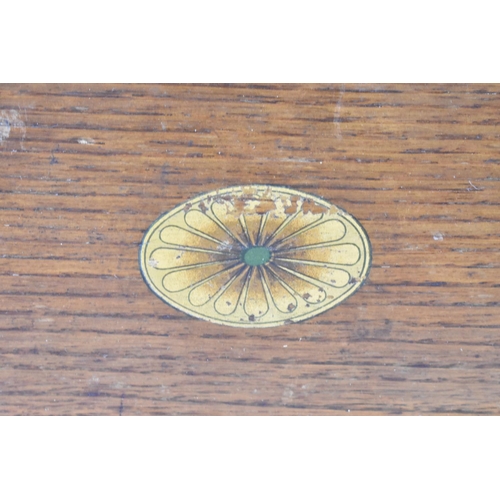 53 - An Edwardian Three Section Stationery/Letter Rack with Printed 'Inlay' to Front, 29cms Wide