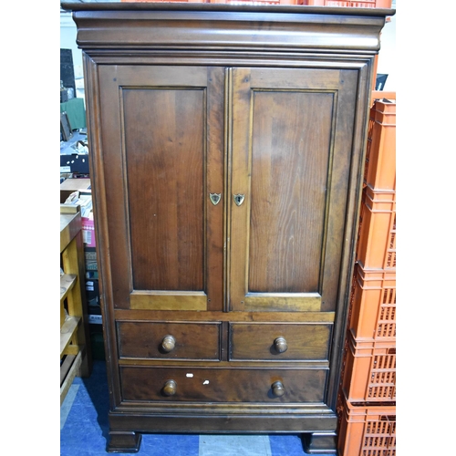 536 - A Reproduction TV Cabinet with Panelled Doors and Two Short and One Long Drawers to Base, Open but D... 