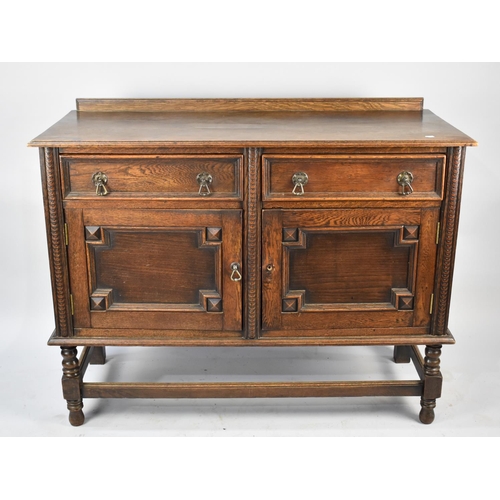 538 - An Edwardian Oak Sideboard with Two Top Drawers and Galleried Back, 123cms Wide