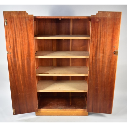 539 - An Art Deco Light Oak Shelved Linen Press with Burr Wood Veneer Doors, 84cms Wide