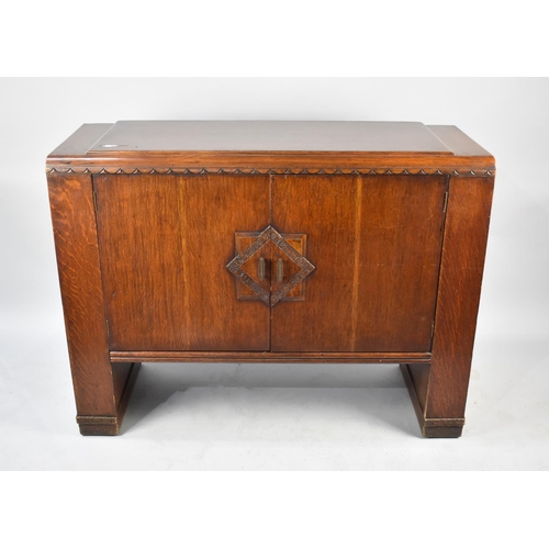 540 - An Art Deco Oak Sideboard with Doors which Open to Reveal Fitted Interior with Three Small Door and ... 