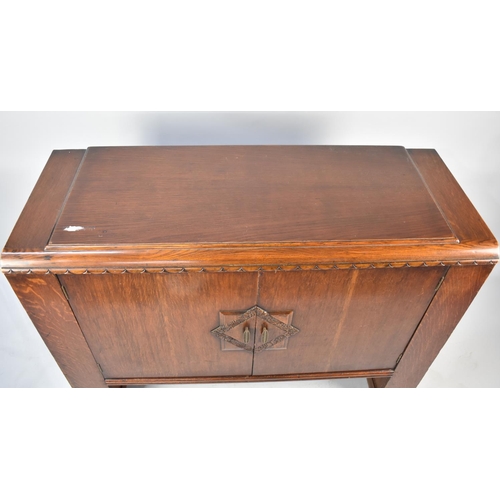 540 - An Art Deco Oak Sideboard with Doors which Open to Reveal Fitted Interior with Three Small Door and ... 