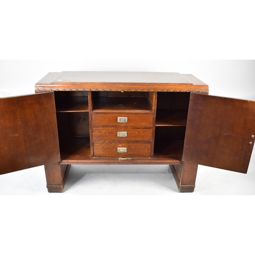 540 - An Art Deco Oak Sideboard with Doors which Open to Reveal Fitted Interior with Three Small Door and ... 