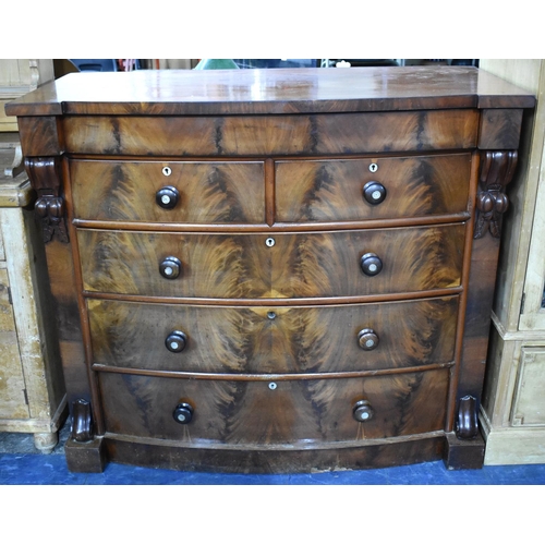 543 - A Victorian Scottish Mahogany Bow Fronted Chest of Two Short and Three Long Drawers, Secret Drawer O... 