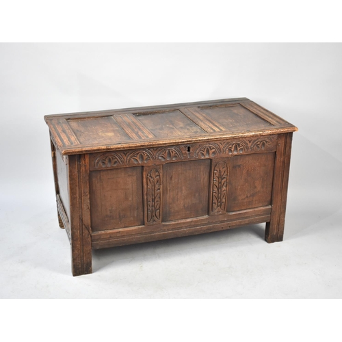 545 - A Late 18th/Early 19th Century Oak Three Panel Coffer Chest with Hinged Lid, 104cms Wide