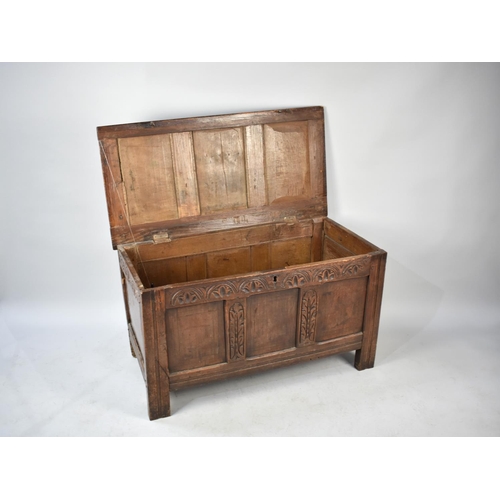 545 - A Late 18th/Early 19th Century Oak Three Panel Coffer Chest with Hinged Lid, 104cms Wide