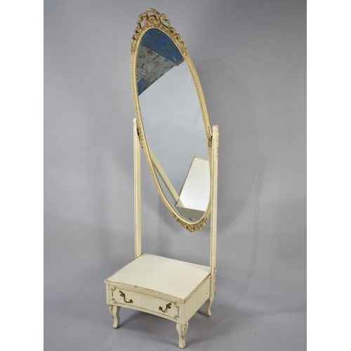 547 - A Cream and Gilt Cheval Glass with Base Drawer, 50cms Wide