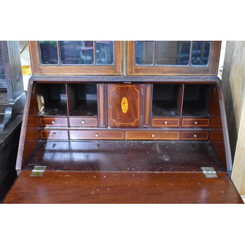 552 - An Edwardian Inlaid Mahogany Bureau Bookcase, Fall Front Inlaid with Musical Motif to Fitted Interio... 