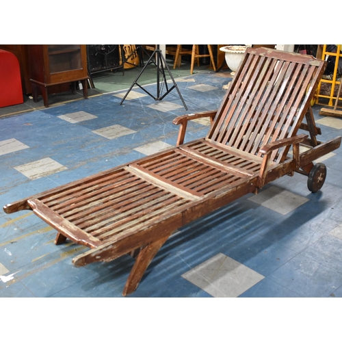 555 - A Mid 20th Century Victorian Style Garden Recliner/Lounger on Wheels, 220cms Long