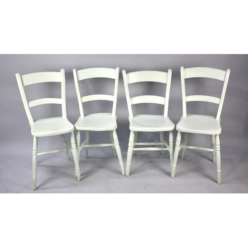 558 - A Set of Four late 19th/Early 20th Century Green Painted Kitchen Chairs