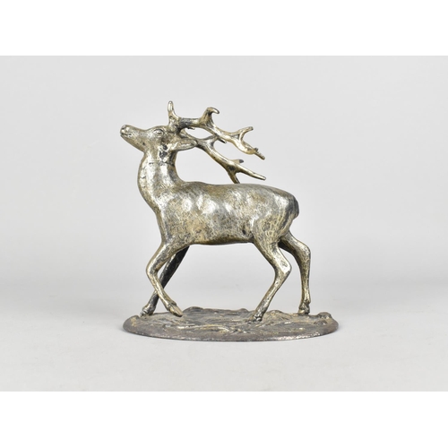 67 - A Mid 20th Century Silver Plated Study of a Stag on Oval Base, 15cms Wide