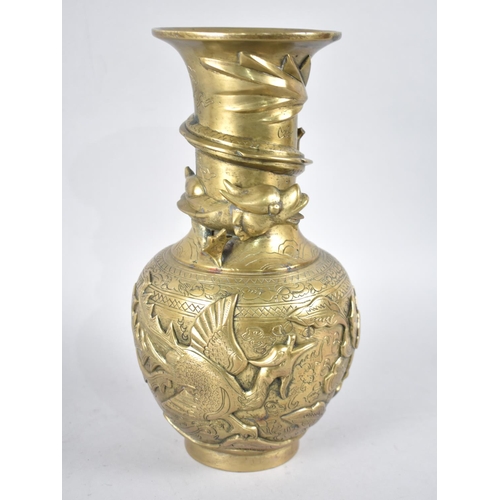 70 - A Pair of Chinese Bronze Dragon Vases with relief Decoration to Body and Entwined Dragons to Neck, S... 