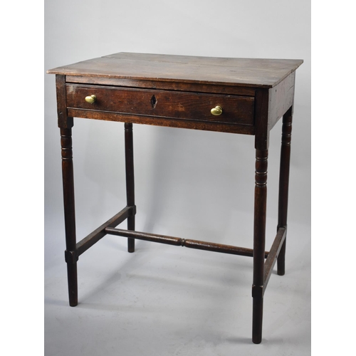 72 - A Late 19th/Early 20th Century Oak Occasional Side Table on Turned Supports, Single Long Drawer, 65c... 