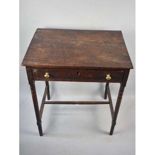 72 - A Late 19th/Early 20th Century Oak Occasional Side Table on Turned Supports, Single Long Drawer, 65c... 