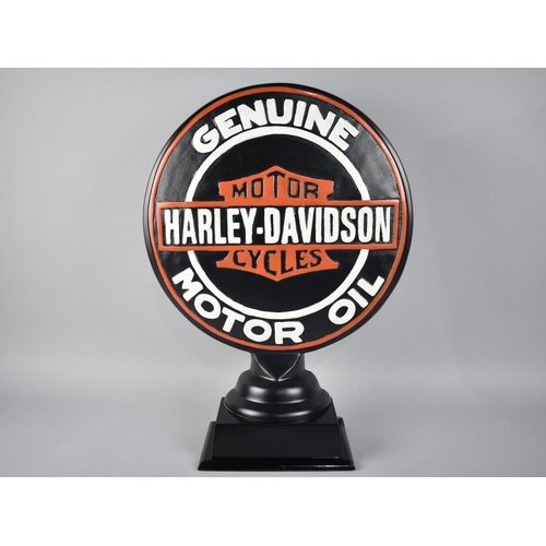 74 - A Reproduction Cold Painted Metal Sign for Harley Davidson Motorcycles Genuine Motor Oil, 39cms Diam... 