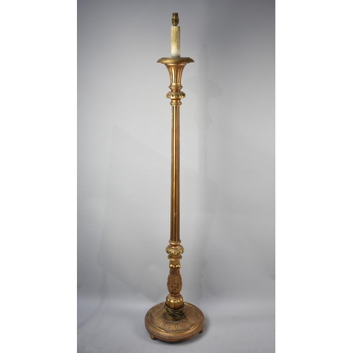 76 - A Mid 20th Century Gilt Sprayed Composition Standard Lamp with Reeded Supports and Acanthus Moulding... 