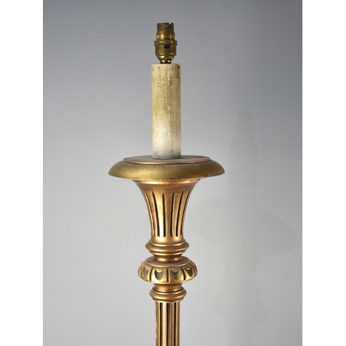 76 - A Mid 20th Century Gilt Sprayed Composition Standard Lamp with Reeded Supports and Acanthus Moulding... 