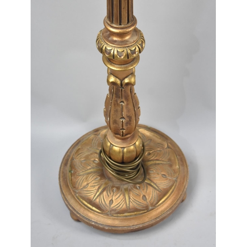 76 - A Mid 20th Century Gilt Sprayed Composition Standard Lamp with Reeded Supports and Acanthus Moulding... 