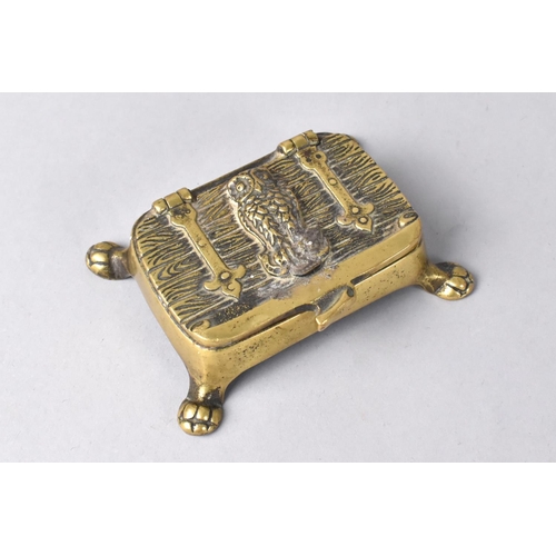 81 - A Late 19th/Early 20th Century Brass Desktop Stamp Box, Hinged Lid with Owl, Four Claw Feet, 8cms Wi... 