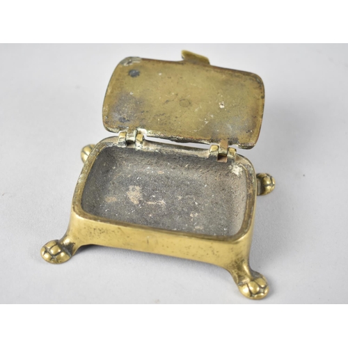 81 - A Late 19th/Early 20th Century Brass Desktop Stamp Box, Hinged Lid with Owl, Four Claw Feet, 8cms Wi... 