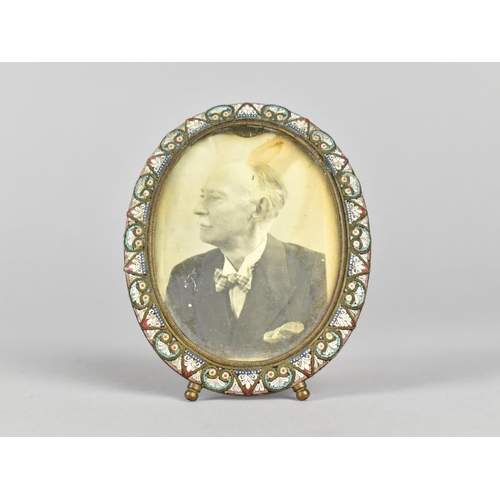 91 - An Early 20th Century Italian Micromosaic Framed Oval Easel Back Photo Frame, 8.5cms High