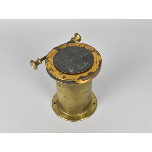 93 - A Late 19th Century Brass Cased Magic Lantern Lens, Hinged Covered Inscribed 9.3/4 in, 9.5cms High