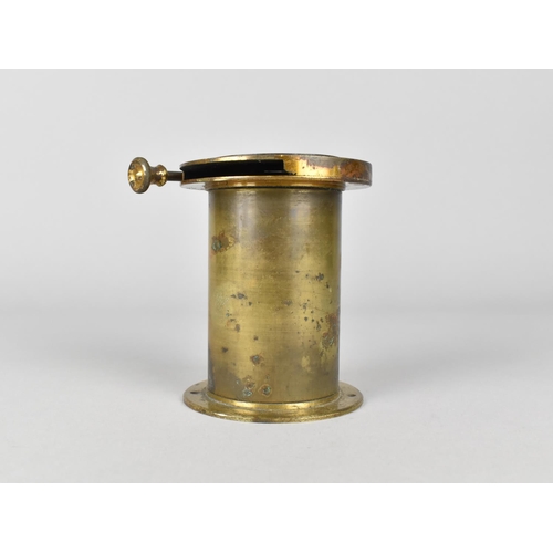 93 - A Late 19th Century Brass Cased Magic Lantern Lens, Hinged Covered Inscribed 9.3/4 in, 9.5cms High