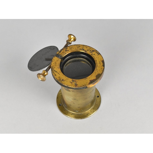 93 - A Late 19th Century Brass Cased Magic Lantern Lens, Hinged Covered Inscribed 9.3/4 in, 9.5cms High