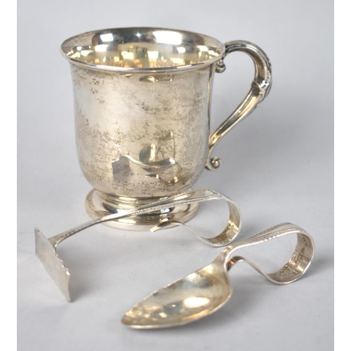 95 - A Silver Coronation Mug, Birmingham Hallmark together with a Silver Spoon and Pusher Set