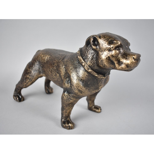 76 - A Bronze Effect Cast Iron Study of a Pitbull Terrier, 30cms Long, Plus VAT