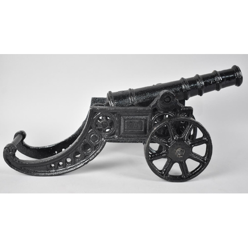 81 - A Black Painted Cast Iron Model of a Spanish Field Cannon, 44cms Long  Plus VAT