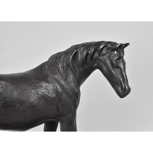 154 - A Modern Patinated Bronze Study of a Standing Mare on Marble Plinth Base, 24cms Long