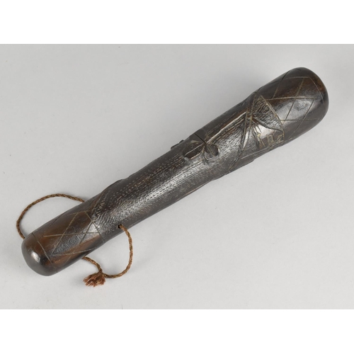 1 - A Late 19th/Early 20th Century Carved Irish Bog Oak Truncheon Decorated with Shamrocks, 30cm Long