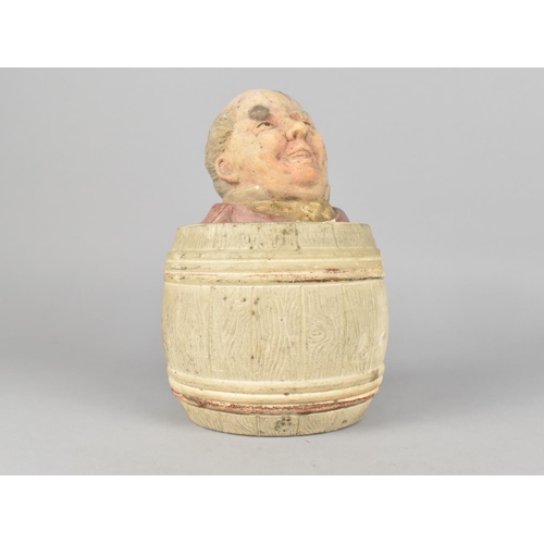 104 - A Czechoslovakian Novelty Tobacco Box in the Form of a Barrel with Gents Bust to Lid , 18cm High