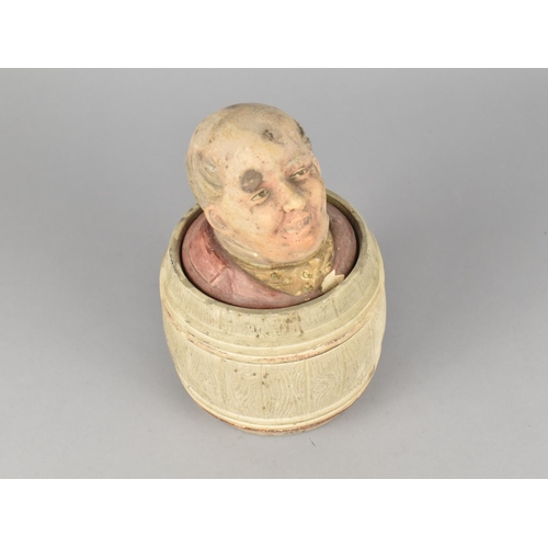 104 - A Czechoslovakian Novelty Tobacco Box in the Form of a Barrel with Gents Bust to Lid , 18cm High