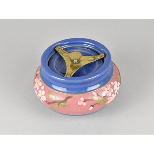 107 - An Edwardian Glazed Stoneware Circular Tobacco Box Decorated with Flowers, 16cm Diameter