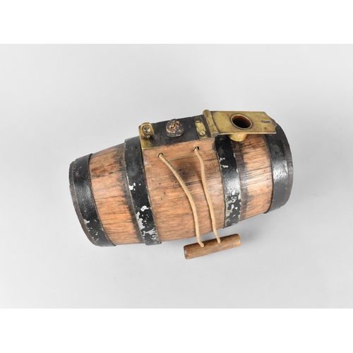 11 - A Vintage Staved Oak and Iron Banded Costrel of Oval Barrel Form having Brass Hinged Cap with Cork B... 