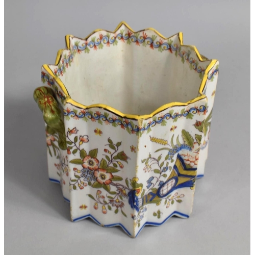 127 - A French Faience Planter Decorated in Polychrome with Twin Handles, 15cm high