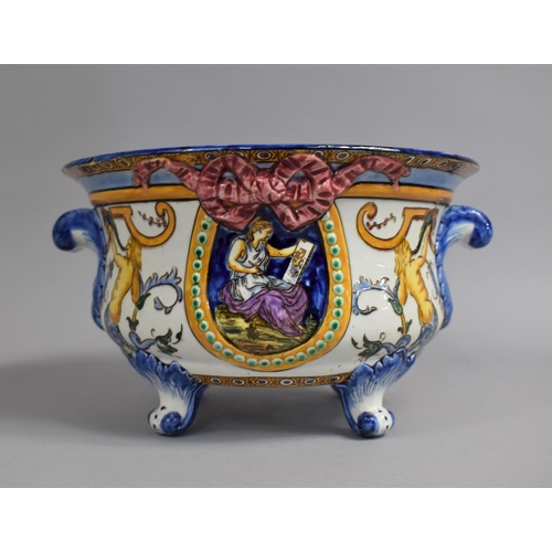 128 - A French Faience Polychrome Cistern Decorated with Classical Cartouches and Design, Raised on Four S... 