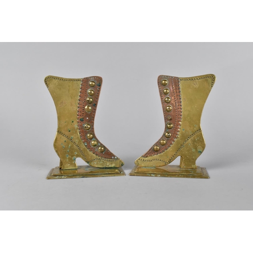 140 - A Pair of Brass and Copper Trench Art Ornaments in the Form of Ladies Boots, 12cm High