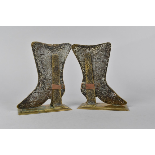 140 - A Pair of Brass and Copper Trench Art Ornaments in the Form of Ladies Boots, 12cm High