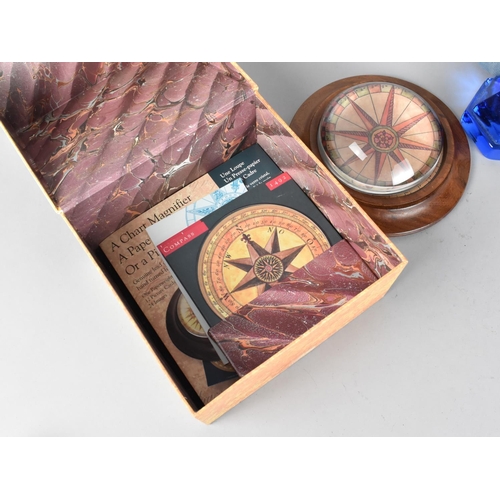 165 - A Boxed Reproduction Chart Magnifier Crystal Paperweight with Circular Wooden Stand Together with a ... 