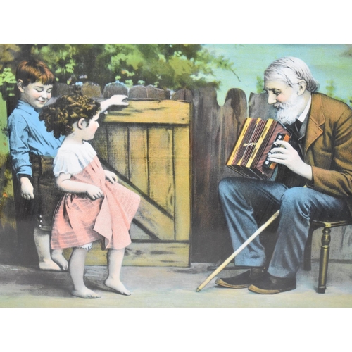 192 - A Framed Edwardian Print Depicting Grandfather Playing Squeezebox Whilst Children Dance, 49x39cm