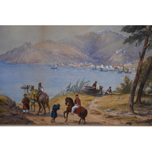 209 - A Framed Continental Lithograph Depicting Mediterranean Port Scene, 35x24cm