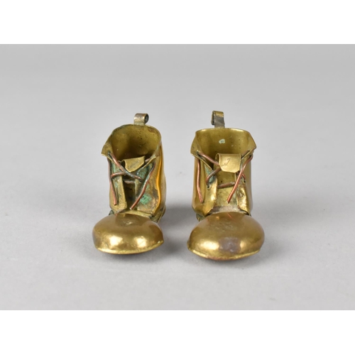 25 - A Pair of Miniature Brass Boots , Possibly Match Holders, 4cm Long